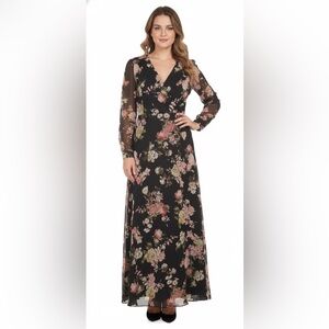 Vince Camuto Floral Long Sleeve Dress in Black and Pink